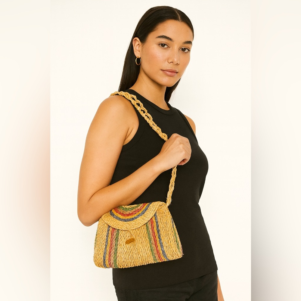 Woven Straw Hobo Shoulder Bag - Multicolor